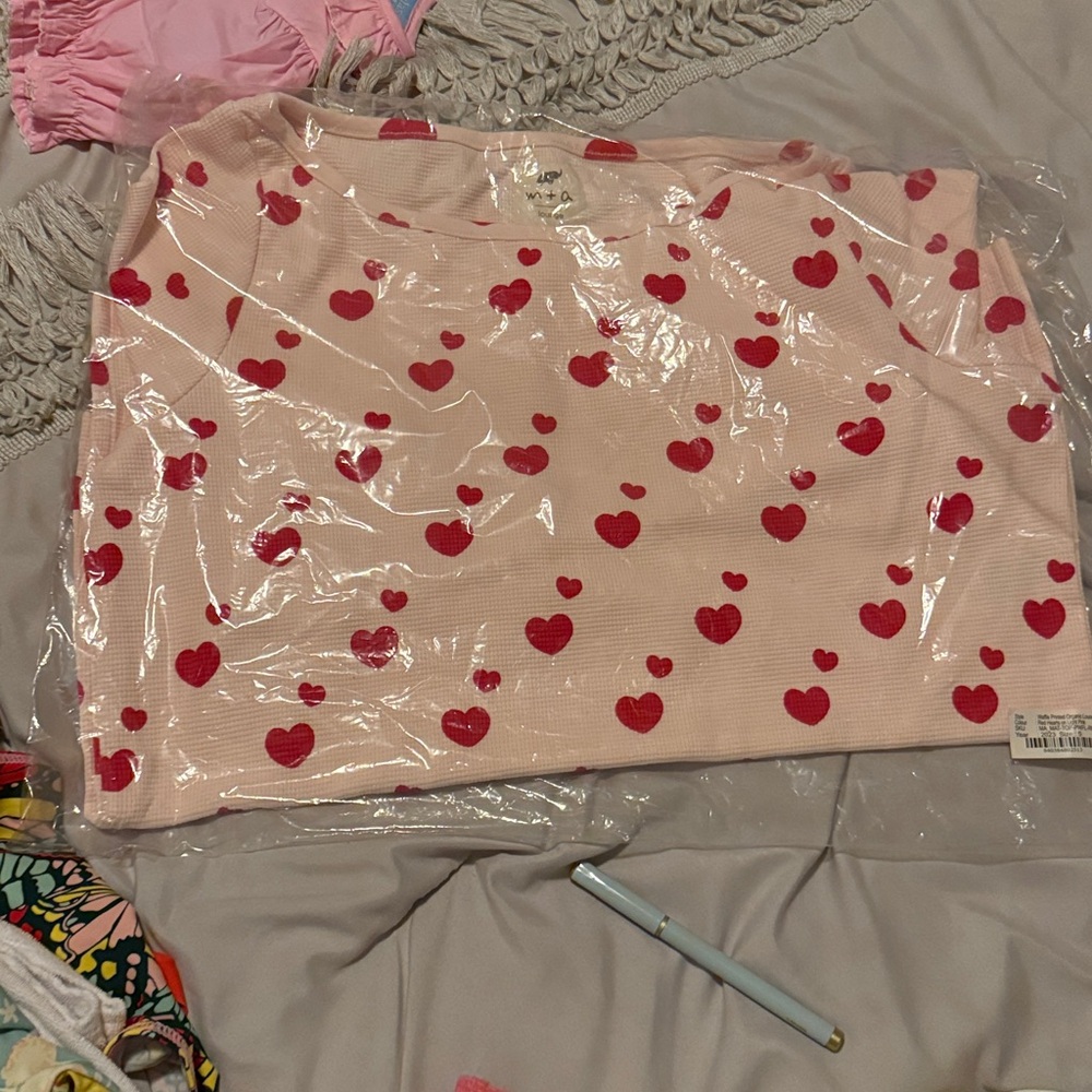Light Pink Top with Red Heart Design